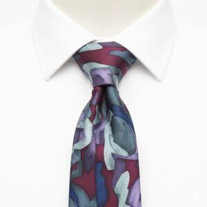 Bill Blass Silk Tie Abstract Modern Art Burgundy Red Blue Purple